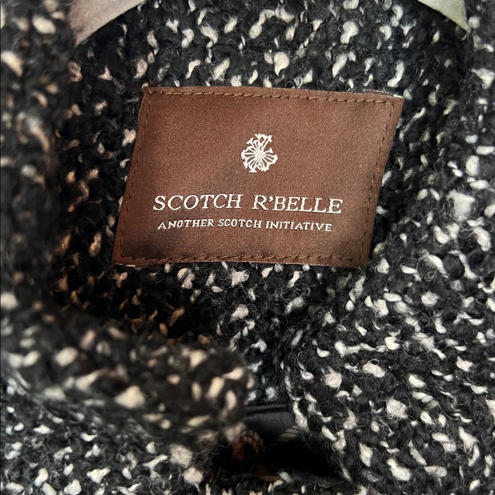 Scotch R'Belle Monochrome Wool Tweed Black And White Peacoat Jacket Size 8 - Picture 3 of 10